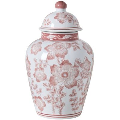 BELIANI Vaso Con Coperchio Decorato Con Fiori Vaso Di Zenzero Con Coperchio Accessorio Decorativo Porcellana Bianca E Rossa Moguer BELIANI Vaso Con Coperchio Decorato Con Fiori Vaso Di Zenzero Con Coperchio Accessorio Decorativo Porcellana Bianca E Rossa Moguer
