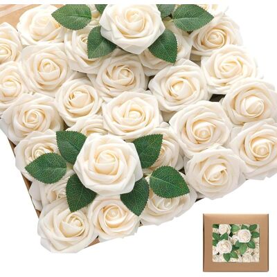 Neptune Rose Artificiali In Schiuma, 25 Rose Artificiali Con Foglie, Rose In Schiuma Con Steli, Sfuse Con Stelo, Adatte Per Bouquet Da Sposa Fai Da Te, Regalo Di San Valentino, Bianco Champagne Neptune Rose Artificiali In Schiuma, 25 Rose Artificiali Con Foglie, Rose In Schiuma Con Steli, Sfuse Con Stelo, Adatte Per Bouquet Da Sposa Fai Da Te, Regalo Di San Valentino, Bianco Champagne