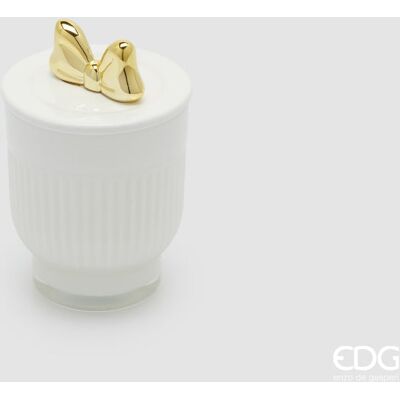 EDG Enzo De Gasperi Candela Di Natale Fiocco Con Vaso H 11 Cm D 7 Cm Frangipani Bianco Oro EDG Enzo De Gasperi Candela Di Natale Fiocco Con Vaso H 11 Cm D 7 Cm Frangipani Bianco Oro