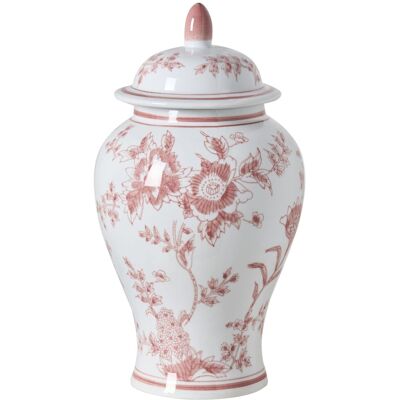 BELIANI Vaso Con Coperchio Decorato Con Fiori Vaso Di Zenzero Con Coperchio Accessorio Decorativo Porcellana Bianca E Rossa Sewilla BELIANI Vaso Con Coperchio Decorato Con Fiori Vaso Di Zenzero Con Coperchio Accessorio Decorativo Porcellana Bianca E Rossa Sewilla