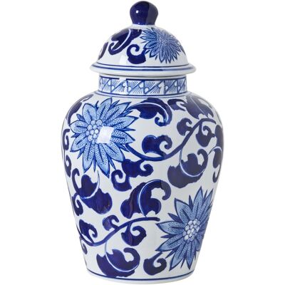 BELIANI Vaso Con Coperchio Decorato Con Fiori Vaso Di Zenzero Con Coperchio Accessorio Decorativo Porcellana Bianca E Blu Cuenca BELIANI Vaso Con Coperchio Decorato Con Fiori Vaso Di Zenzero Con Coperchio Accessorio Decorativo Porcellana Bianca E Blu Cuenca