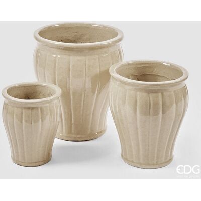 EDG Enzo De Gasperi Vaso Glaze Svasato A Righe Set 3 Pz H 40 Cm H 33 Cm H 25,50 Cm Avorio EDG Enzo De Gasperi Vaso Glaze Svasato A Righe Set 3 Pz H 40 Cm H 33 Cm H 25,50 Cm Avorio