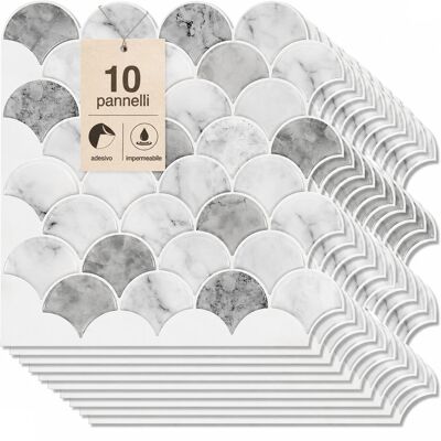 BAKAJI Set 10 Pannelli Adesivi Piastrelle Per Muro Parete 30.5cm Decoro Squame Di Pesce BAKAJI Set 10 Pannelli Adesivi Piastrelle Per Muro Parete 30.5cm Decoro Squame Di Pesce