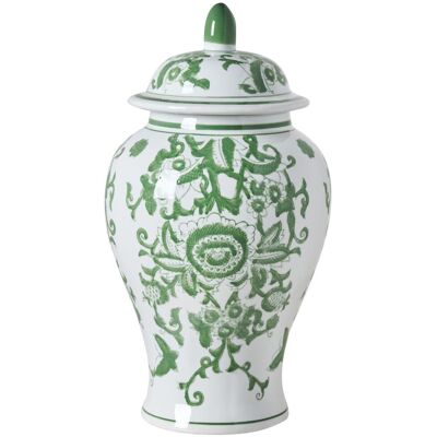 BELIANI Vaso Con Coperchio Decorato Con Fiori Vaso Di Zenzero Con Coperchio Accessorio Decorativo Porcellana Bianca E Verde Mondragon BELIANI Vaso Con Coperchio Decorato Con Fiori Vaso Di Zenzero Con Coperchio Accessorio Decorativo Porcellana Bianca E Verde Mondragon