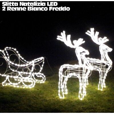 BAKAJI Slitta Natalizia Led Con 2 Renne Luminose Bianco Freddo X Uso Interno Ed Esterno BAKAJI Slitta Natalizia Led Con 2 Renne Luminose Bianco Freddo X Uso Interno Ed Esterno