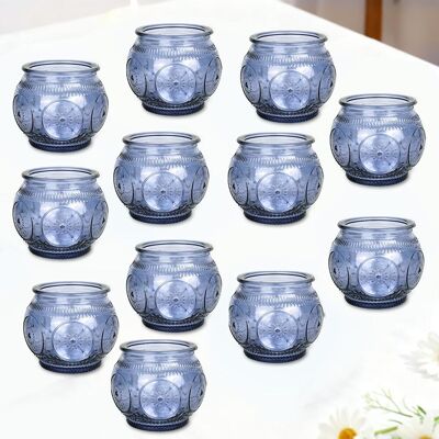 Neptune Set Di 12 Portacandele In Vetro Blu Trasparente Per Decorazioni Da Tavola, Per La Casa E Per Matrimoni Neptune Set Di 12 Portacandele In Vetro Blu Trasparente Per Decorazioni Da Tavola, Per La Casa E Per Matrimoni