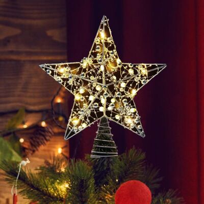 OEM Stella Luminosa Per Albero Di Natale Da 25 Cm, Color Argento – Puntale In Metallo Scintillante Con 20 Led Bianco Caldo, Decorazione Festiva Per Interni. OEM Stella Luminosa Per Albero Di Natale Da 25 Cm, Color Argento – Puntale In Metallo Scintillante Con 20 Led Bianco Caldo, Decorazione Festiva Per Interni.