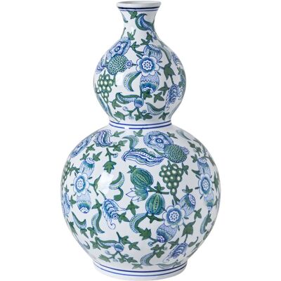 BELIANI Vaso Da Fiori Doppio Accessorio Decorativo In Porcellana Bianco E Blu Mostoles BELIANI Vaso Da Fiori Doppio Accessorio Decorativo In Porcellana Bianco E Blu Mostoles