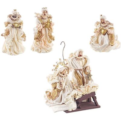 BIZZOTTO Natività Completa Con 6 Soggetti Statue Per Presepe Vestiti In Tessuto Panna E Oro H 28 Cm BIZZOTTO Natività Completa Con 6 Soggetti Statue Per Presepe Vestiti In Tessuto Panna E Oro H 28 Cm