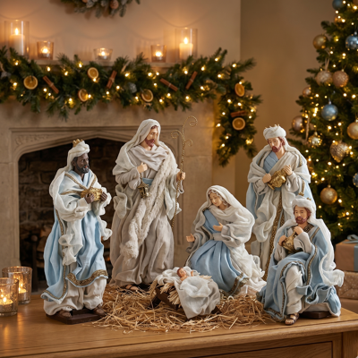 BIZZOTTO Natività Completa Con 6 Soggetti Statue Per Presepe Vestiti In Resina Color Azzurro H 33 Cm BIZZOTTO Natività Completa Con 6 Soggetti Statue Per Presepe Vestiti In Resina Color Azzurro H 33 Cm