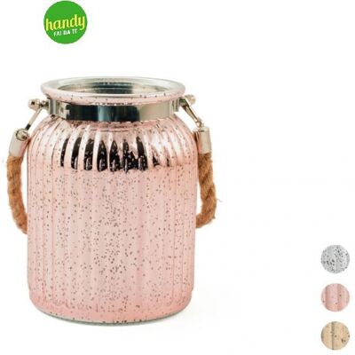 H&H Porta Candela In Vetro Con Manico In Corda Colori Assortiti H&H Porta Candela In Vetro Con Manico In Corda Colori Assortiti