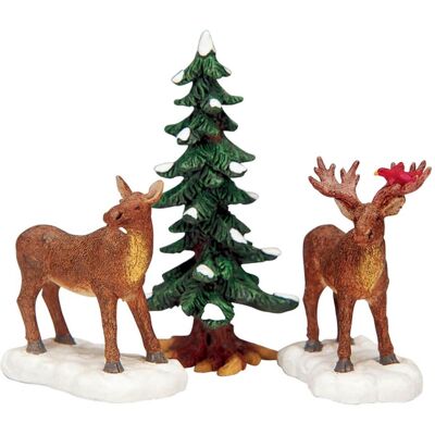 LEMAX Decorazione 'mr E Mrs Moose Set Di 3' Per Villaggio Di Natale E Presepe, In Resina Da H 4,2 Cm LEMAX Decorazione 'mr E Mrs Moose Set Di 3' Per Villaggio Di Natale E Presepe, In Resina Da H 4,2 Cm