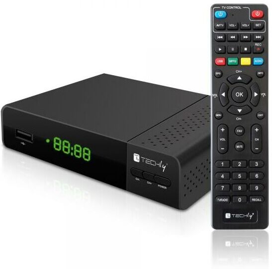 TECHLY Decoder Ricevitore Digitale Terrestre DVB-T/T2 H.265 HEVC 10bit con Display e Telecomando Universale 2 in 1