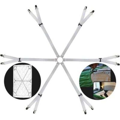 OEM Fermagli Elastici Per Lenzuola – Cinghie Regolabili Con Clip Incrociate A 6 Vie, Adatte A Materassi Rotondi/quadrati, Set Da 4, Bianche OEM Fermagli Elastici Per Lenzuola – Cinghie Regolabili Con Clip Incrociate A 6 Vie, Adatte A Materassi Rotondi/quadrati, Set Da 4, Bianche