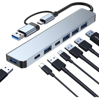 OEM Hub Usb Dual-head 7 In 1, Connettore Usb-a E Usb-c, 1× Usb 3.0, 4× Usb 2.0, 2× Porte Dati Usb-c, Adattatore Multidispositivo Ad Alta Velocità Per Computer, Tablet E Telefoni OEM Hub Usb Dual-head 7 In 1, Connettore Usb-a E Usb-c, 1× Usb 3.0, 4× Usb 2.0, 2× Porte Dati Usb-c, Adattatore Multidispositivo Ad Alta Velocità Per Computer, Tablet E Telefoni