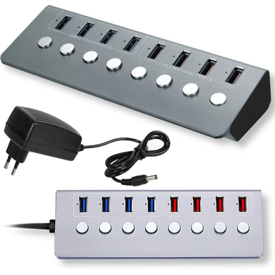 OEM Hub Usb 3.0 Con 4 Porte + Splitter In Alluminio A 8 Porte Con 4 Porte Di Ricarica. OEM Hub Usb 3.0 Con 4 Porte + Splitter In Alluminio A 8 Porte Con 4 Porte Di Ricarica.
