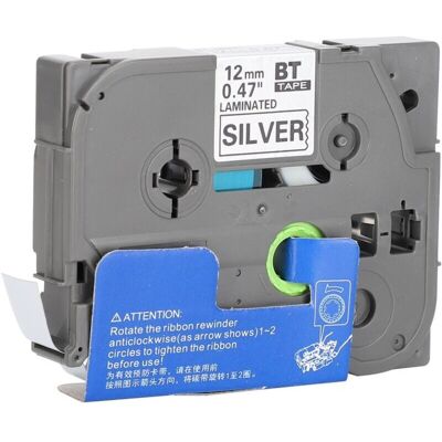 OEM Nastro Per Stampante Brother - Etichette Di Carta Da 12 Mm, Nero Su Argento Opaco OEM Nastro Per Stampante Brother - Etichette Di Carta Da 12 Mm, Nero Su Argento Opaco