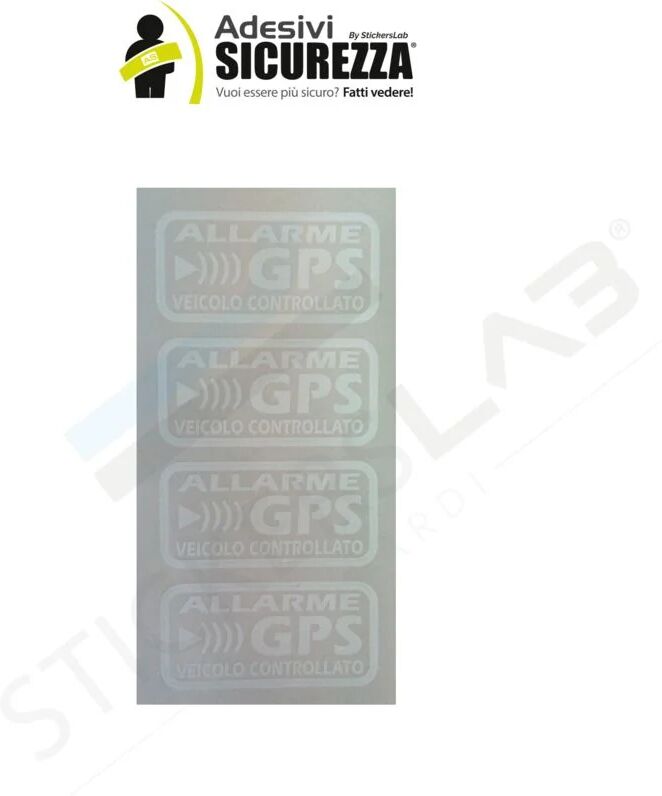 STICKERSLAB - Adesivi allarme gps antifurto satellitare per auto moto camion caravan Colore - Bianco, Packaging - 4 Stickers: 6cm x 3cm