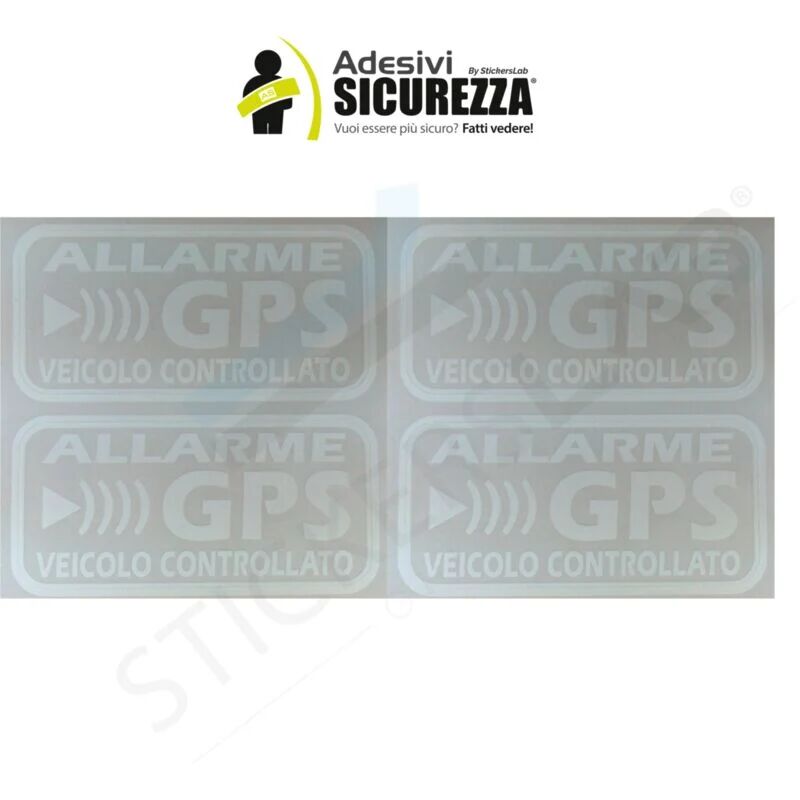 STICKERSLAB - Adesivi allarme gps antifurto satellitare per auto moto camion caravan Colore - Bianco, Packaging - 4 Stickers: 13cm x 6,5cm