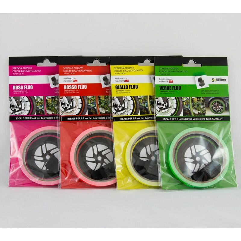 STICKERSLAB - Pack strisce adesive per cerchi auto/moto/bici Fluorescenti materiale 3M Packaging - 6 pack strisce Fluo Verdi