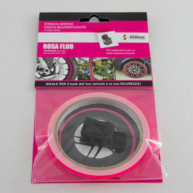 STICKERSLAB - Pack strisce adesive per cerchi auto/moto/bici Fluorescenti materiale 3M Packaging - 6 pack strisce Fluo Rosa