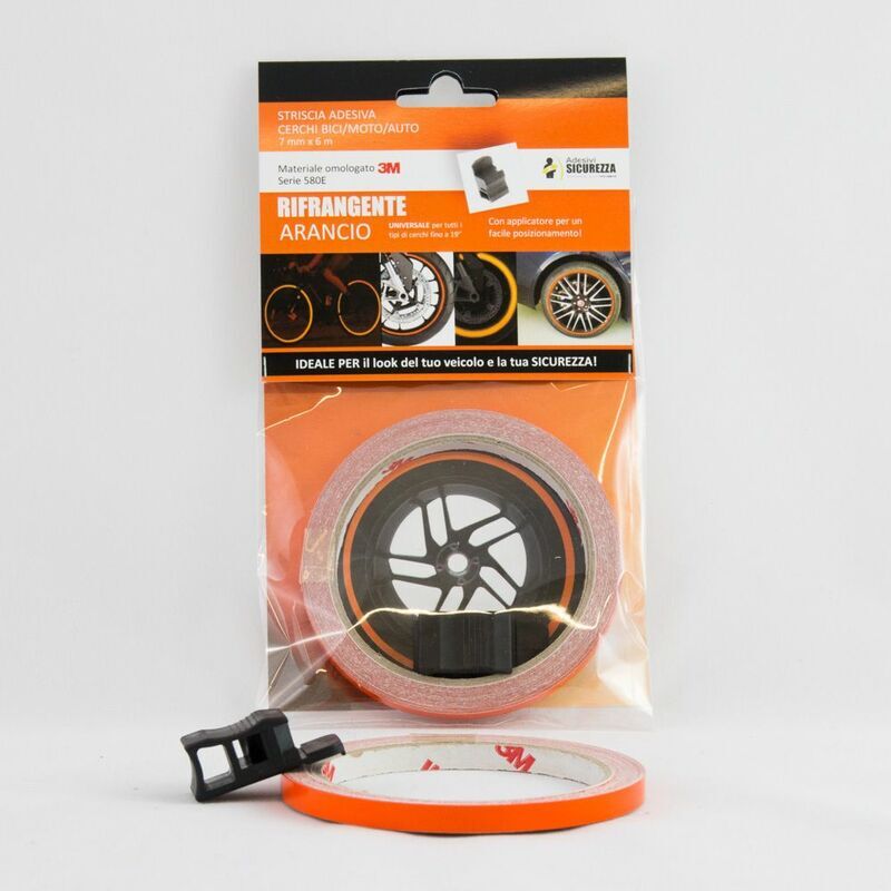 STICKERSLAB - Pack strisce adesive per cerchi auto/moto/bici Rifrangenti materiale 3M Packaging - 6 pack strisce Rifrangenti Arancio