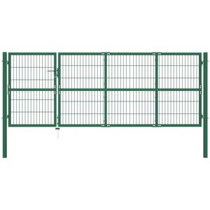 VIDAXL - Cancello Di Recinzione Con Paletti 350x120 Cm In Acciaio Verde VIDAXL - Cancello Di Recinzione Con Paletti 350x120 Cm In Acciaio Verde