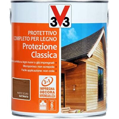 V33 Protettivo Completo Per Legno Protezione Classica, Colore Noce Scuro - 2,5 Litri V33 Protettivo Completo Per Legno Protezione Classica, Colore Noce Scuro - 2,5 Litri