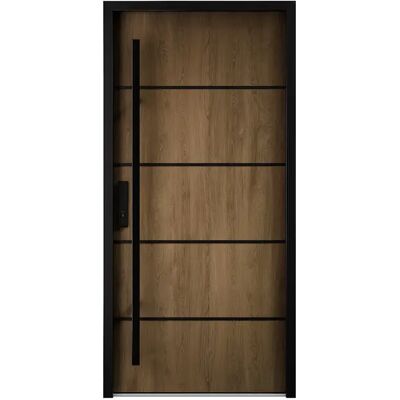 Unique Porta D'Ingresso In Acciaio Massiccio E Inox H207 X L100 Cm Effetto Noce - Spessore 68 Mm - Apertura Destra - Lusada Unique Porta D'Ingresso In Acciaio Massiccio E Inox H207 X L100 Cm Effetto Noce - Spessore 68 Mm - Apertura Destra - Lusada