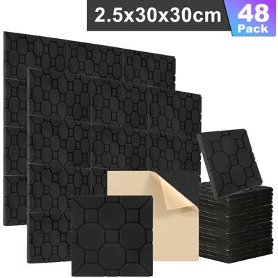 WOLKETON 48 Pannelli Acustici Adesivi, Profilo Cubico 30 X 30 X 2.5 Cm, Pannelli Fonoassorbenti Per Un Efficace Isolamento Acustico, Colore Nero WOLKETON 48 Pannelli Acustici Adesivi, Profilo Cubico 30 X 30 X 2.5 Cm, Pannelli Fonoassorbenti Per Un Efficace Isolamento Acustico, Colore Nero
