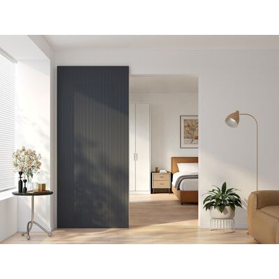 Unique Porta Scorrevole In Legno E Mdf Con Binario Invisibile Scanalato Nero - L93 Cm X H210 Cm - Lorvisa Unique Porta Scorrevole In Legno E Mdf Con Binario Invisibile Scanalato Nero - L93 Cm X H210 Cm - Lorvisa