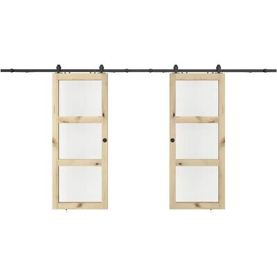 Unique Porta Scorrevole Doppia Con Sistema Esterno In Legno E Vetro Temperato Opaco 3 Finestre 2 X H205 X L63 Cm - Acosta Ii Unique Porta Scorrevole Doppia Con Sistema Esterno In Legno E Vetro Temperato Opaco 3 Finestre 2 X H205 X L63 Cm - Acosta Ii