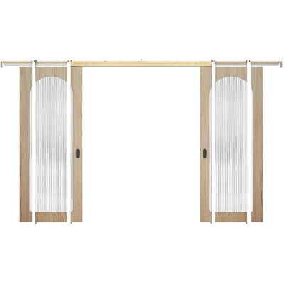 Unique Porta Scorrevole Doppia Con Sistema A Scomparsa In Legno E Mdf - Arco Naturale Chiaro E Vetro Temperato Scanalato - 2 X H205 X L73 Cm - Odeza Unique Porta Scorrevole Doppia Con Sistema A Scomparsa In Legno E Mdf - Arco Naturale Chiaro E Vetro Temperato Scanalato - 2 X H205 X L73 Cm - Odeza