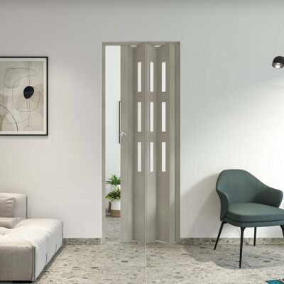 FORTE Porta A Soffietto Da Interno In Pvc 83x214 Cm Mod. Maya Colore Tessuto Grigio Con Vetro Satinato FORTE Porta A Soffietto Da Interno In Pvc 83x214 Cm Mod. Maya Colore Tessuto Grigio Con Vetro Satinato