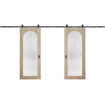 Unique Porta Scorrevole Doppia Con Sistema A Parete In Legno E Mdf - Arco Naturale Chiaro E Vetro Temperato Scanalato - 2 X H205 X L93 Cm - Odeza Unique Porta Scorrevole Doppia Con Sistema A Parete In Legno E Mdf - Arco Naturale Chiaro E Vetro Temperato Scanalato - 2 X H205 X L93 Cm - Odeza