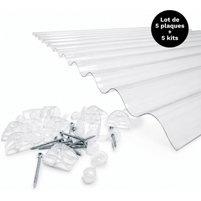 MCCOVER Set 5 Lastre Policarbonato Ondulate Po 76/18 + 5 Kit Fissaggio - Traslucido, 90x200 Cm MCCOVER Set 5 Lastre Policarbonato Ondulate Po 76/18 + 5 Kit Fissaggio - Traslucido, 90x200 Cm