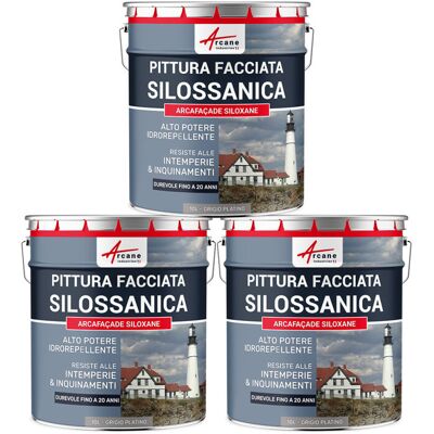 ARCANE INDUSTRIES Pittura Silossanica Per Esterni E Facciate, Ad Alto Potere Idrorepellente - Arcafaçade Siloxane - 3 X 10 L Grigio Platino - Ral 7036 - ARCANE INDUSTRIES Pittura Silossanica Per Esterni E Facciate, Ad Alto Potere Idrorepellente - Arcafaçade Siloxane - 3 X 10 L Grigio Platino - Ral 7036 -