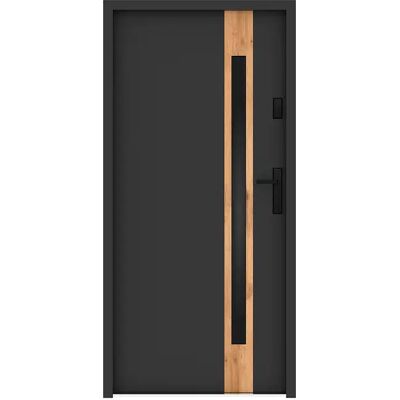 Unique Porta D'Ingresso Apertura A Sinistra H207 X L100 Cm In Acciaio Pieno E Inox Vetro Fumé Antracite Ed Effetto Rovere Spessore 55 Mm - Braga Unique Porta D'Ingresso Apertura A Sinistra H207 X L100 Cm In Acciaio Pieno E Inox Vetro Fumé Antracite Ed Effetto Rovere Spessore 55 Mm - Braga