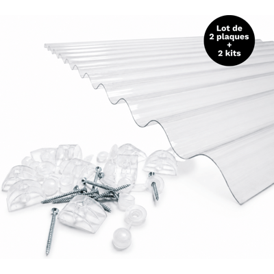 MCCOVER Set 2 Lastre Policarbonato Ondulate Po 76/18 + 2 Kit Fissaggio - Traslucido, 90x200 Cm MCCOVER Set 2 Lastre Policarbonato Ondulate Po 76/18 + 2 Kit Fissaggio - Traslucido, 90x200 Cm
