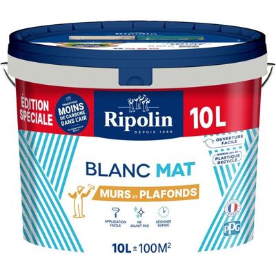 RIPOLIN Pittura Per Muri E Soffitti - Bianco - Opaco - - 10 L - Edizione Speciale Bi-strato RIPOLIN Pittura Per Muri E Soffitti - Bianco - Opaco - - 10 L - Edizione Speciale Bi-strato