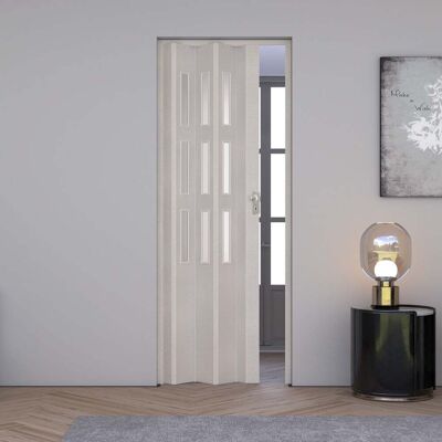 FORTE Porta A Soffietto Da Interno In Pvc 83x214 Cm Mod. Maya Colore Bianco Orizzontale Rilievo Con Vetro Satinato FORTE Porta A Soffietto Da Interno In Pvc 83x214 Cm Mod. Maya Colore Bianco Orizzontale Rilievo Con Vetro Satinato