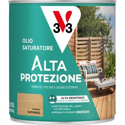 V33 Olio Saturatore Ad Alta Protezione Per Terrazze E Legno Estero Incolore, 750 Ml V33 Olio Saturatore Ad Alta Protezione Per Terrazze E Legno Estero Incolore, 750 Ml