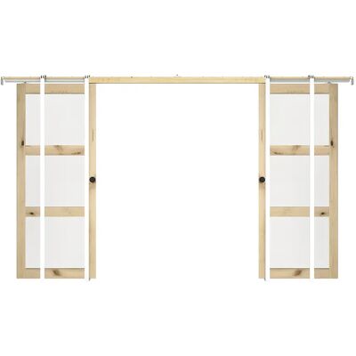 Unique Porta Scorrevole Doppia Con Sistema A Scomparsa In Legno E Vetro Temperato Opaco 3 Finestre 2 X H205 X L63 Cm - Acosta Ii Unique Porta Scorrevole Doppia Con Sistema A Scomparsa In Legno E Vetro Temperato Opaco 3 Finestre 2 X H205 X L63 Cm - Acosta Ii