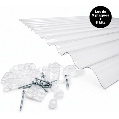 MCCOVER Set 5 Lastre Policarbonato Ondulate 76/18+ Trasparenti 90cm X 3m Con 6 Kit Fissaggio MCCOVER Set 5 Lastre Policarbonato Ondulate 76/18+ Trasparenti 90cm X 3m Con 6 Kit Fissaggio
