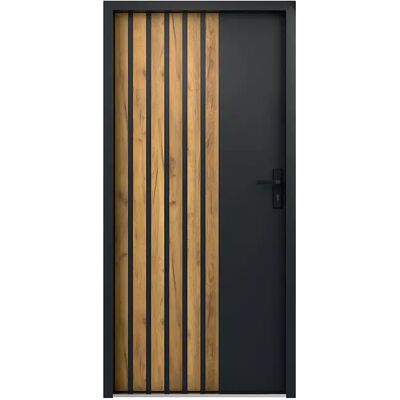 Unique Porta D'Ingresso Piena In Acciaio H207 X L100 Cm Antracite Con Righe Effetto Rovere - Spessore 68 Mm - Apertura Verso Sinistra - Cobrita Unique Porta D'Ingresso Piena In Acciaio H207 X L100 Cm Antracite Con Righe Effetto Rovere - Spessore 68 Mm - Apertura Verso Sinistra - Cobrita