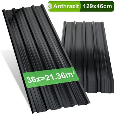 WOLKETON Pannelli Per Tetto 36 Pz 129x46 Cm, Acciaio Zincato Antracite, 21 M², Lamiera Profilata Per Tetto E Parete WOLKETON Pannelli Per Tetto 36 Pz 129x46 Cm, Acciaio Zincato Antracite, 21 M², Lamiera Profilata Per Tetto E Parete