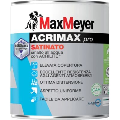 MAX MEYER Acrimax Pro Smalto Bianco Satinato All'acqua Per Legno E Ferro 0,75 Lt MAX MEYER Acrimax Pro Smalto Bianco Satinato All'acqua Per Legno E Ferro 0,75 Lt