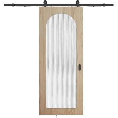 Unique Porta Scorrevole Con Sistema A Parete In Legno E Mdf - Arco Naturale Chiaro E Vetro Temperato Scanalato - H205 X L93 Cm - Odeza Unique Porta Scorrevole Con Sistema A Parete In Legno E Mdf - Arco Naturale Chiaro E Vetro Temperato Scanalato - H205 X L93 Cm - Odeza