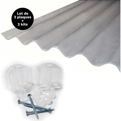 MCCOVER Set 2 Lastre Policarbonato Alveolare Ondulato Go 177/51 Mm + 2 Kit Fissaggio - Traslucido, 92x152cm MCCOVER Set 2 Lastre Policarbonato Alveolare Ondulato Go 177/51 Mm + 2 Kit Fissaggio - Traslucido, 92x152cm