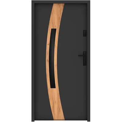 Unique Porta D'Ingresso Apertura A Sinistra In Acciaio Vetrata Con Inox H207 X L100 Cm Vetro Fumé Antracite Ed Effetto Rovere Spessore 55 Mm - Trofa Unique Porta D'Ingresso Apertura A Sinistra In Acciaio Vetrata Con Inox H207 X L100 Cm Vetro Fumé Antracite Ed Effetto Rovere Spessore 55 Mm - Trofa